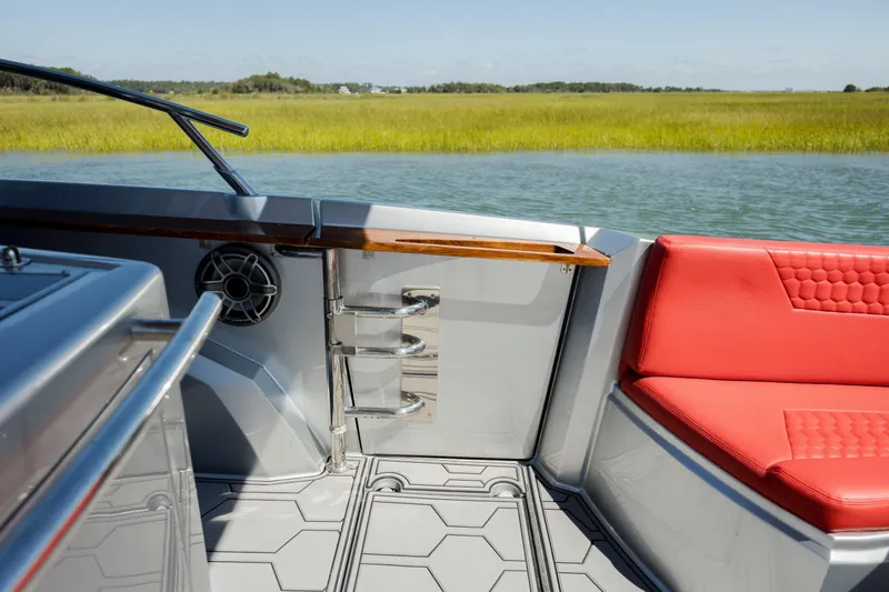  Yacht Photos Pics Sessa Marine Key Largo 36, 2009 model, featuring red seating and scenic water view.