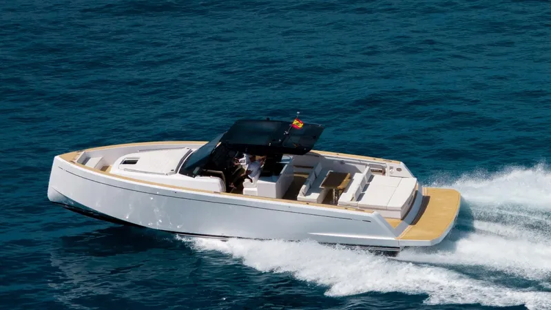 Yaaas Yacht Photos Pics 2024 Pardo Yachts P43 cruising on open water, showcasing sleek design and luxury features.