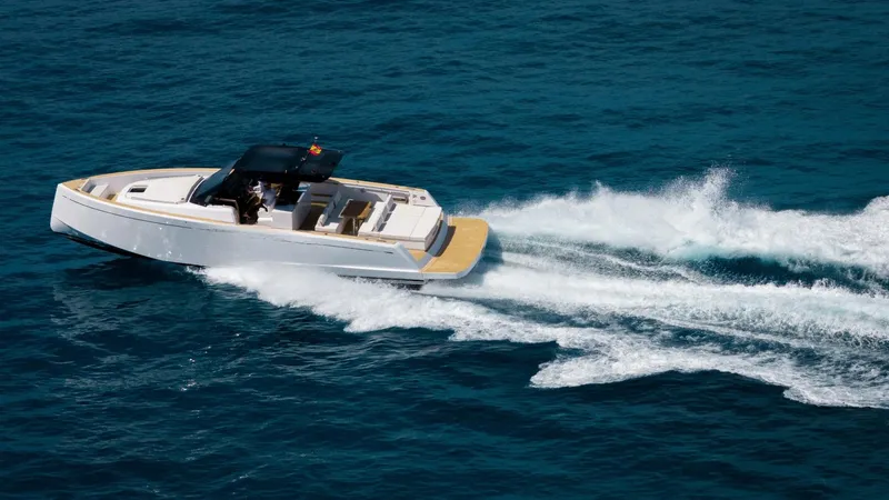 Yaaas Yacht Photos Pics 2024 Pardo Yachts P43 cruising on open water, showcasing sleek design and powerful performance.