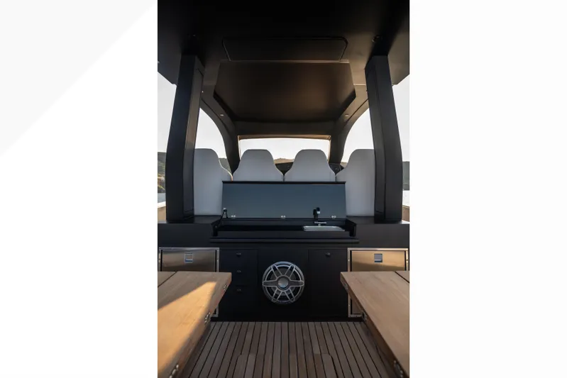 Maxim Yachts | Max43 Race Yacht Photos Pics Interior view of 2026 Maxim Yachts 43, featuring sleek seating and modern amenities.