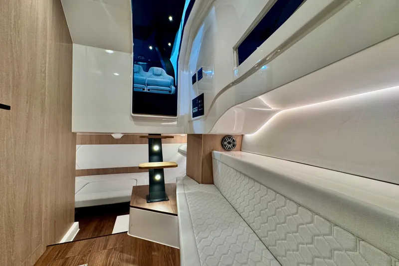 Maxim Yachts | Max43 Race Yacht Photos Pics Luxurious interior of 2026 Maxim Yachts 43 Race, featuring modern design and elegant seating.