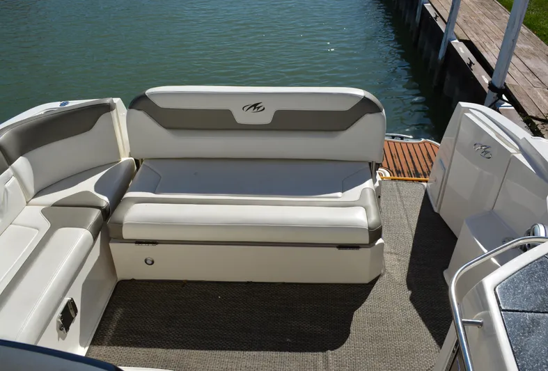 Ruff Life Yacht Photos Pics 2013 Monterey 340 Sport Yacht interior seating by the water.