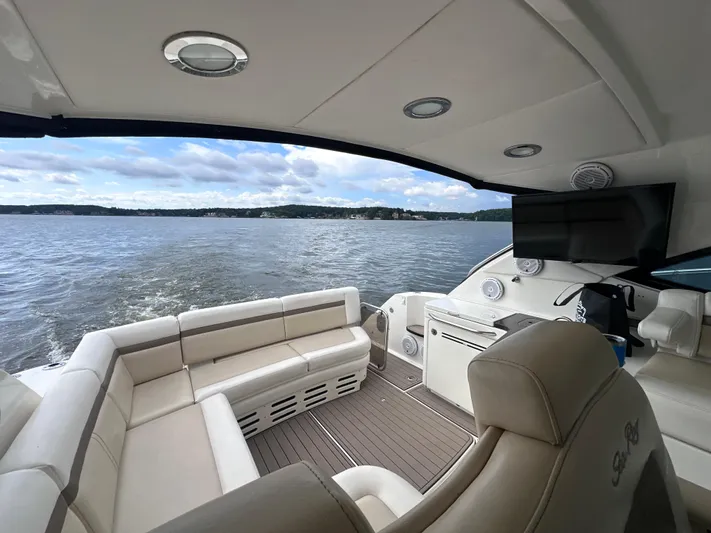  Yacht Photos Pics Luxurious 2013 Sea Ray 410 Sundancer yacht interior with scenic water view.