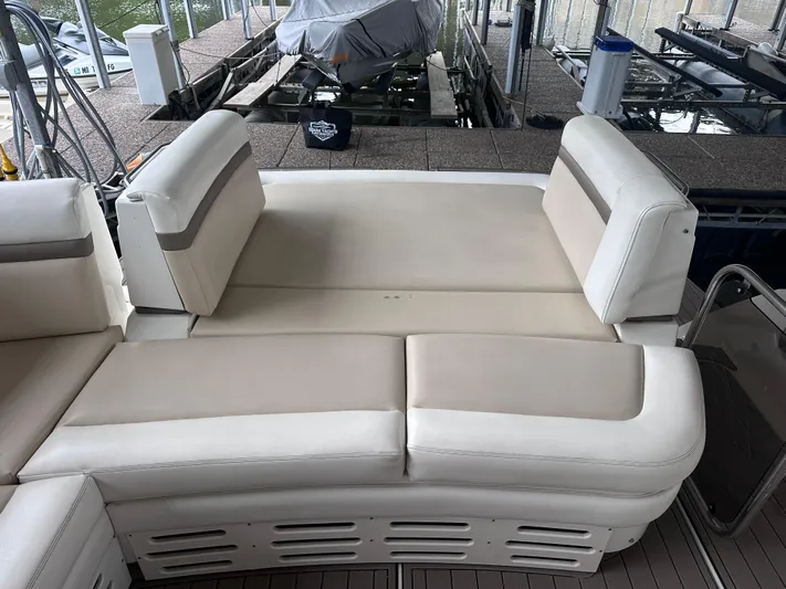  Yacht Photos Pics Luxury seating on 2013 Sea Ray 410 Sundancer yacht, docked at marina.