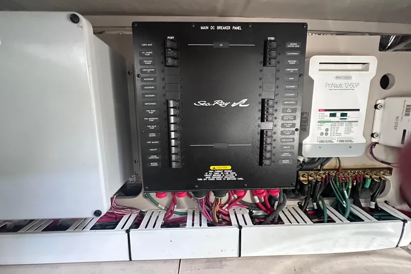  Yacht Photos Pics Electrical panel of 2013 Sea Ray 410 Sundancer boat with ProNautic charger.