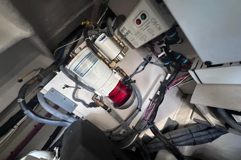  Yacht Photos Pics Engine compartment of 2013 Sea Ray 410 Sundancer with fuel filter and wiring.