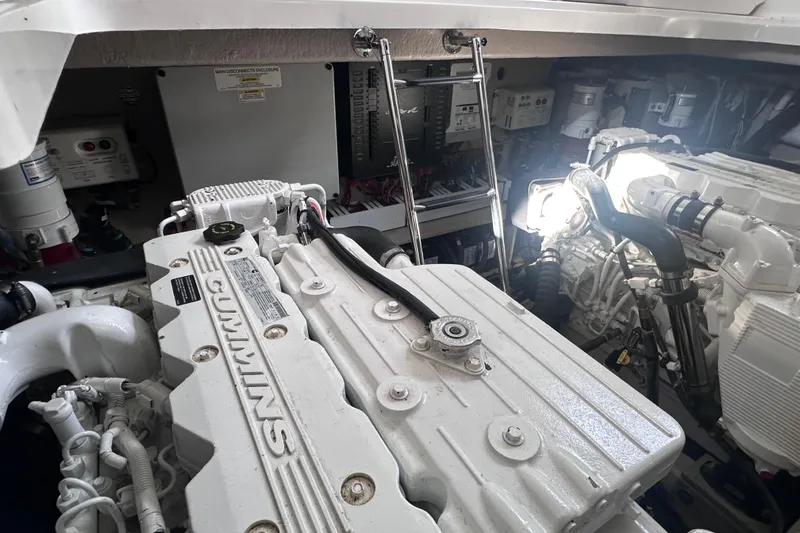  Yacht Photos Pics Engine room of 2013 Sea Ray 410 Sundancer with Cummins engines visible.