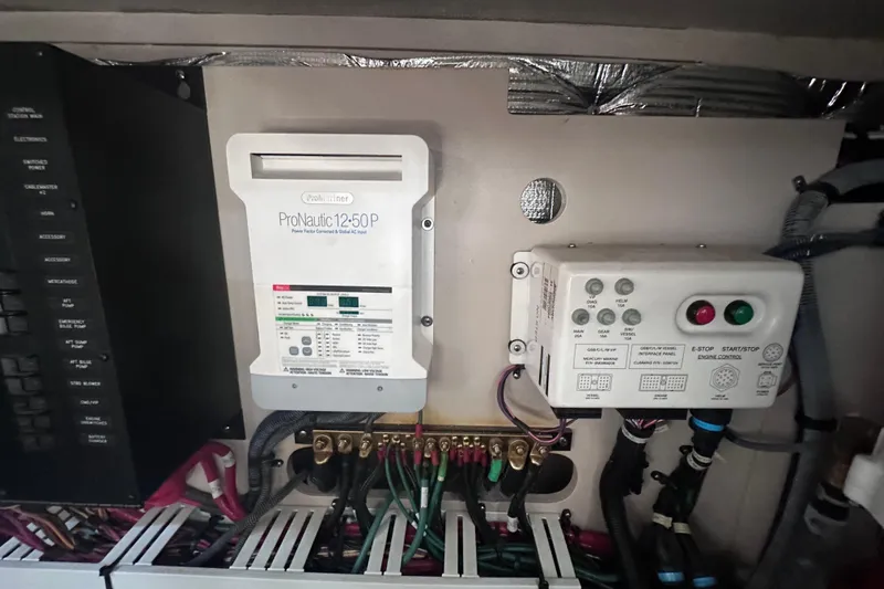  Yacht Photos Pics Electrical panel of a 2013 Sea Ray 410 Sundancer boat with ProNautic charger.