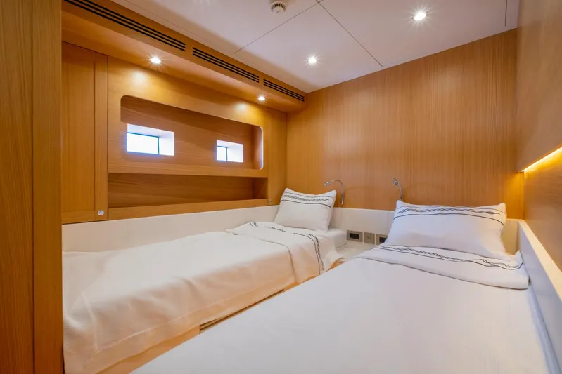  Yacht Photos Pics Luxurious twin cabin on 2022 Custom 85 Semi Displacement Trawler yacht.