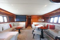 Luxurious interior of 1997 Arno Leopard 27m yacht with elegant seating and modern decor.