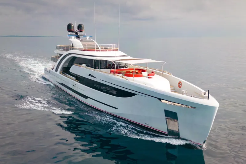 Euphoria II Yacht Photos Pics Luxurious 2016 Mayra Yachts 50m cruising on calm waters, showcasing sleek design and elegance.