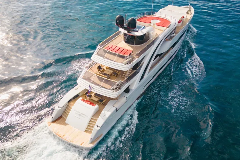 Euphoria II Yacht Photos Pics Luxurious 2016 Mayra Yachts 50m cruising on clear blue ocean waters.