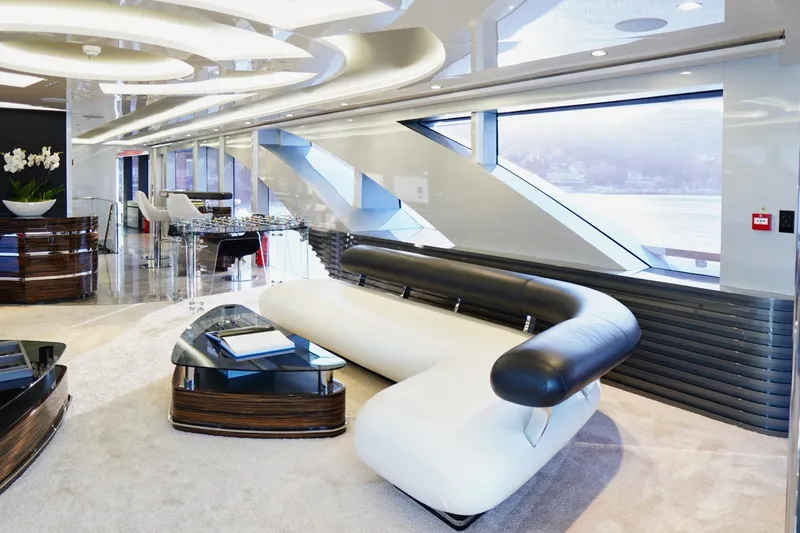 Euphoria II Yacht Photos Pics Luxurious interior of 2016 Mayra Yachts 50m, featuring modern furnishings and panoramic windows.