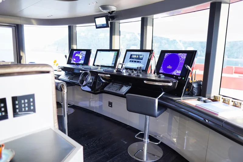 Euphoria II Yacht Photos Pics Modern helm of 2016 Mayra Yachts 50m, featuring advanced navigation systems and sleek design.