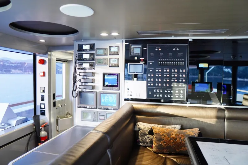 Euphoria II Yacht Photos Pics Control room of 2016 Mayra Yachts 50m, featuring advanced navigation and communication systems.