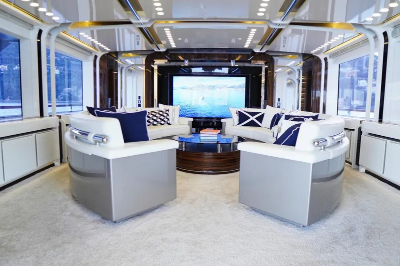 Euphoria II Yacht Photos Pics Luxurious interior of 2016 Mayra Yachts 50m, featuring elegant seating and modern design.