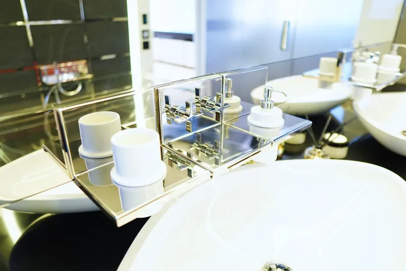 Euphoria II Yacht Photos Pics Luxurious bathroom sink area on 2016 Mayra Yachts 50m, featuring modern fixtures and elegant design.