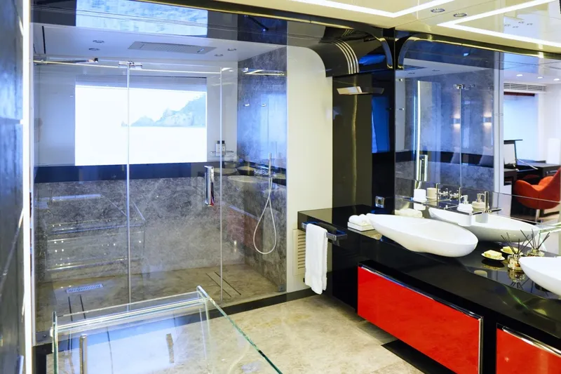 Euphoria II Yacht Photos Pics Luxurious bathroom on 2016 Mayra Yachts 50m, featuring modern design and elegant fixtures.