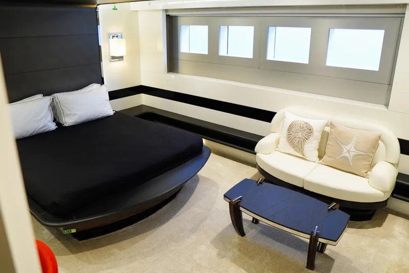 Euphoria II Yacht Photos Pics Luxurious bedroom interior on 2016 Mayra Yachts 50m, featuring modern design and elegant furnishings.