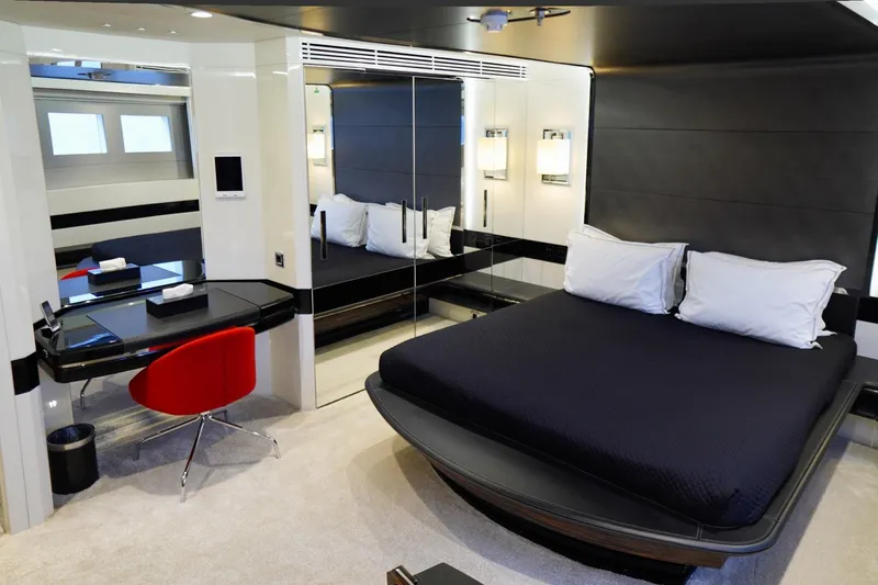 Euphoria II Yacht Photos Pics Luxurious bedroom interior on 2016 Mayra Yachts 50m, featuring modern design and elegant furnishings.