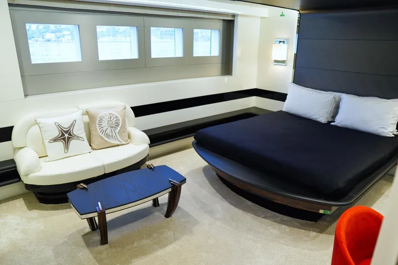 Euphoria II Yacht Photos Pics Luxurious Mayra Yachts 50m 2016 interior with elegant bed, sofa, and sea view windows.