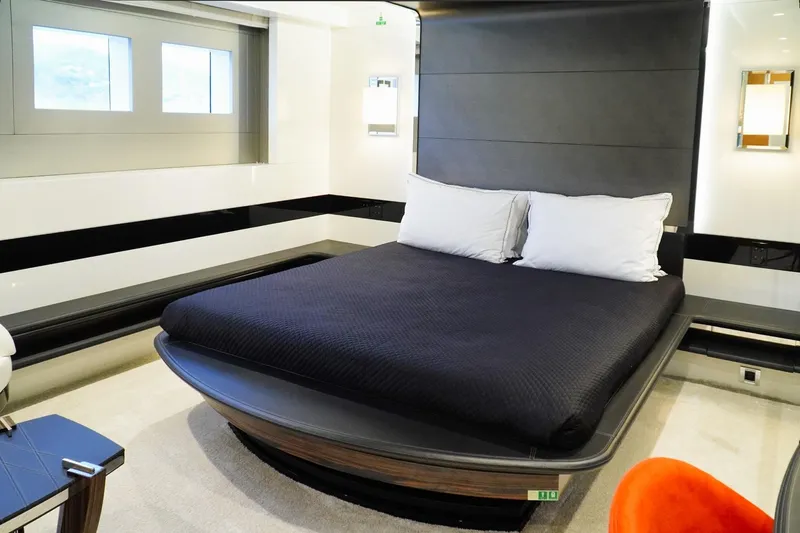 Euphoria II Yacht Photos Pics Luxurious bedroom interior on 2016 Mayra Yachts 50m, featuring modern design and elegant furnishings.