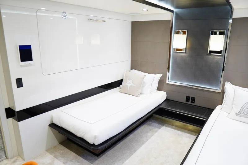 Euphoria II Yacht Photos Pics Luxurious Mayra Yachts 50m 2016 interior cabin with modern twin beds and elegant decor.