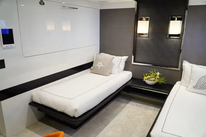 Euphoria II Yacht Photos Pics Luxurious Mayra Yachts 50m 2016 interior cabin with modern twin beds and elegant decor.