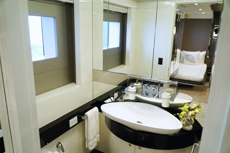 Euphoria II Yacht Photos Pics Luxurious bathroom interior on 2016 Mayra Yachts 50m, featuring modern sink and elegant decor.