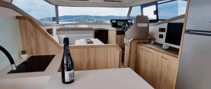 Monachus 470 Fly Yacht Photos Pics Luxurious interior of 2026 Monachus 470 FLY yacht with modern amenities and elegant design.