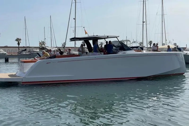 Ban Ban Yacht Photos Pics 2023 Pardo Yachts 50 luxury yacht docked with passengers onboard.