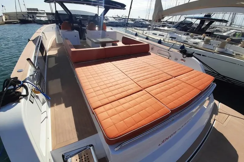 Ban Ban Yacht Photos Pics 2023 Pardo Yachts 50 with spacious sun deck and luxurious seating at marina.