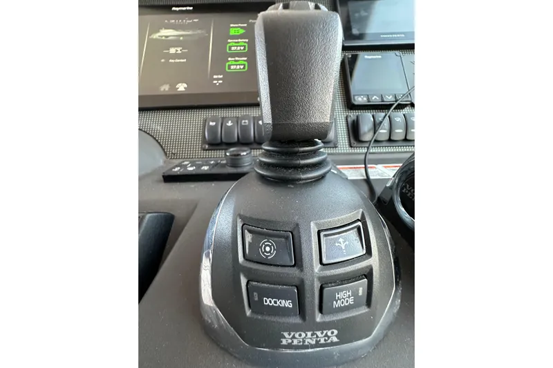 Bellisima Yacht Photos Pics Control panel of 2019 Azimut Atlantis 51 yacht with Volvo Penta joystick.