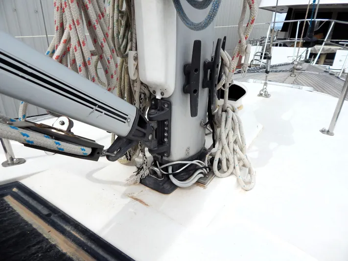  Yacht Photos Pics Deck rigging of a 1999 Oyster 42 Aft Cockpit Deck Saloon sailboat.