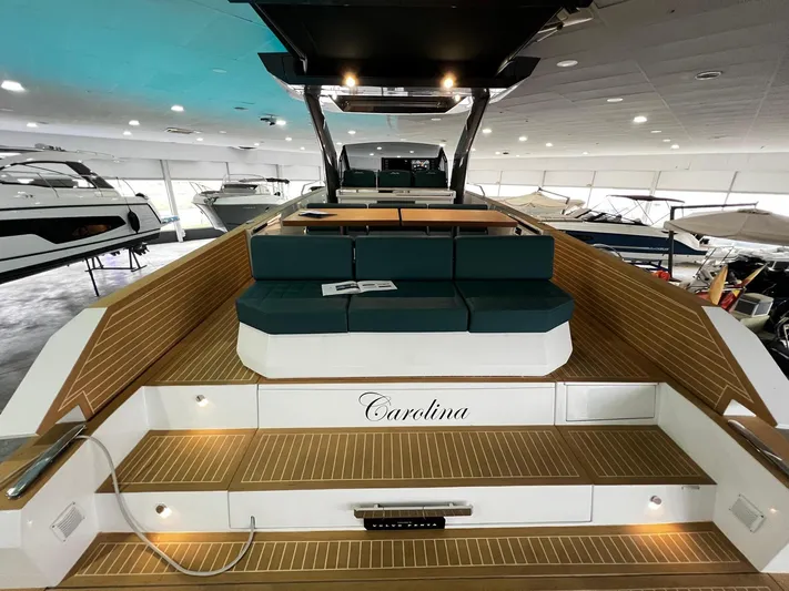 Fiart 39 Sw Yacht Photos Pics 2024 Fiart 39 Seawalker yacht interior with elegant seating and wooden deck.