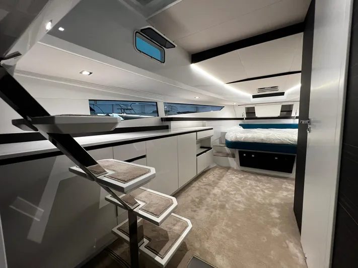 Fiart 39 Sw Yacht Photos Pics Luxurious interior of 2024 Fiart 39 Seawalker yacht with modern design and comfortable sleeping area.