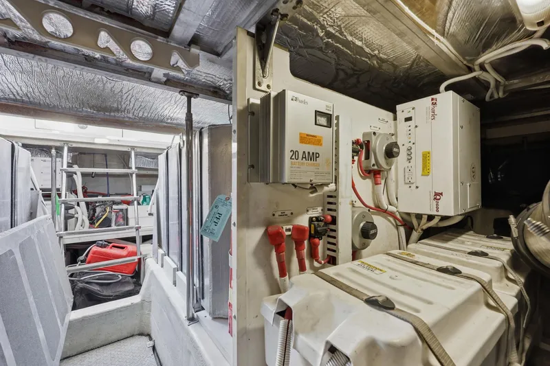 Endymion Yacht Photos Pics Engine room of 2006 Carver 56 Voyager with battery charger and equipment.