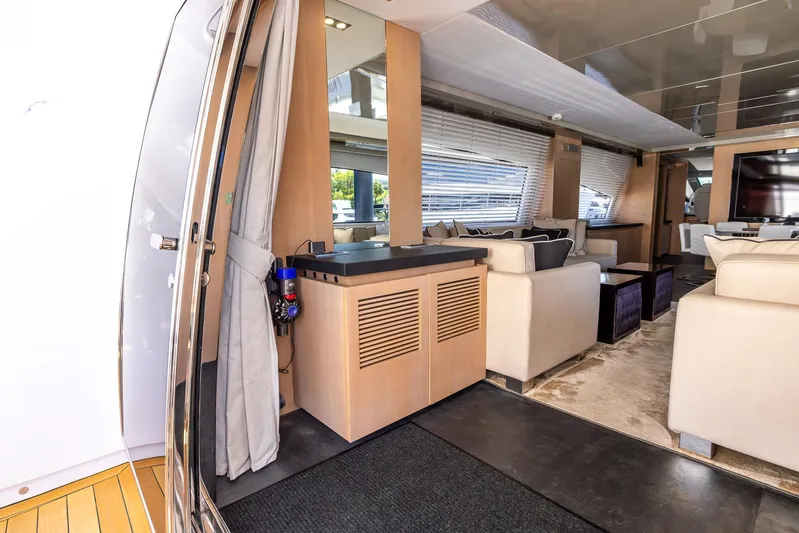 Sea Metri V Yacht Photos Pics Luxurious interior of 2017 Amer 94 yacht with modern furnishings and sleek design.