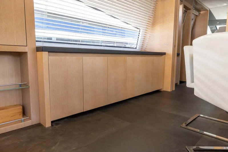 Sea Metri V Yacht Photos Pics Modern yacht interior with wooden cabinetry and sleek design, Amer 94 model, 2017.