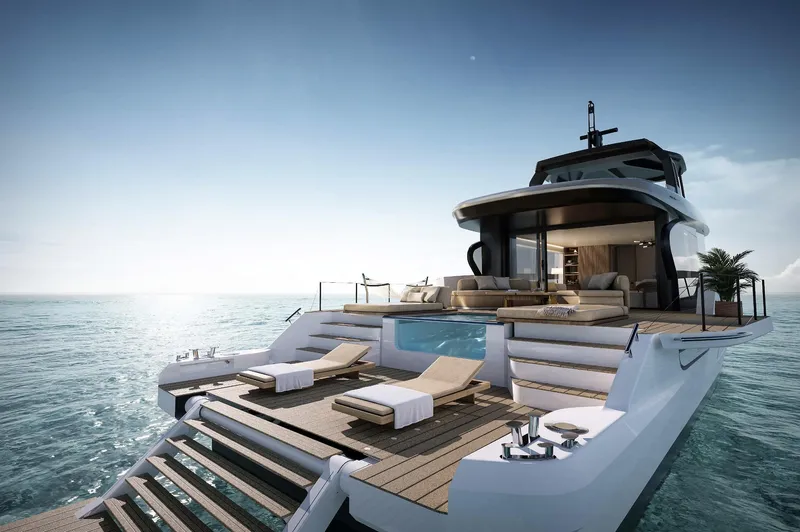  Yacht Photos Pics Luxurious 2026 Azimut Seadeck 9 yacht with elegant deck and ocean view.