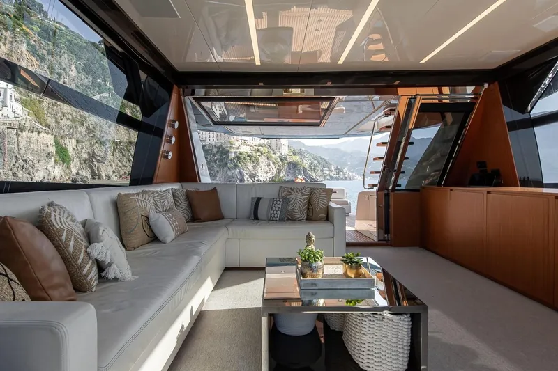  Yacht Photos Pics Luxurious interior of 2016 Riva 76' Perseo yacht with scenic ocean view.