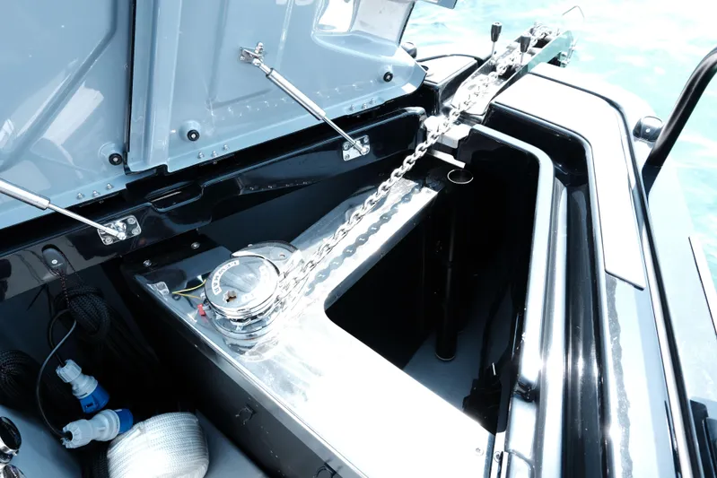 Ex Felgenhauer Yacht Photos Pics 2023 BRABUS Shadow 1200 Cross Cabin anchor system detail on a sleek boat deck.