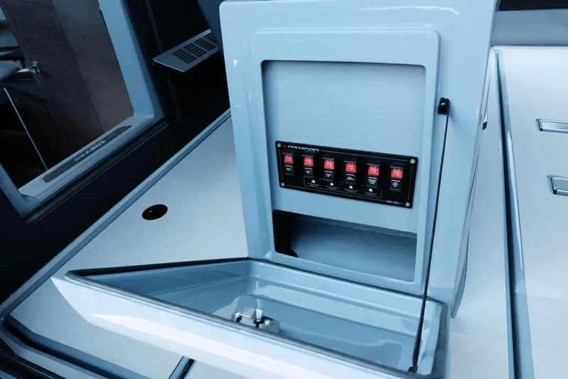 Ex Felgenhauer Yacht Photos Pics 2023 BRABUS Shadow 1200 Cross Cabin control panel with switches and sleek design.