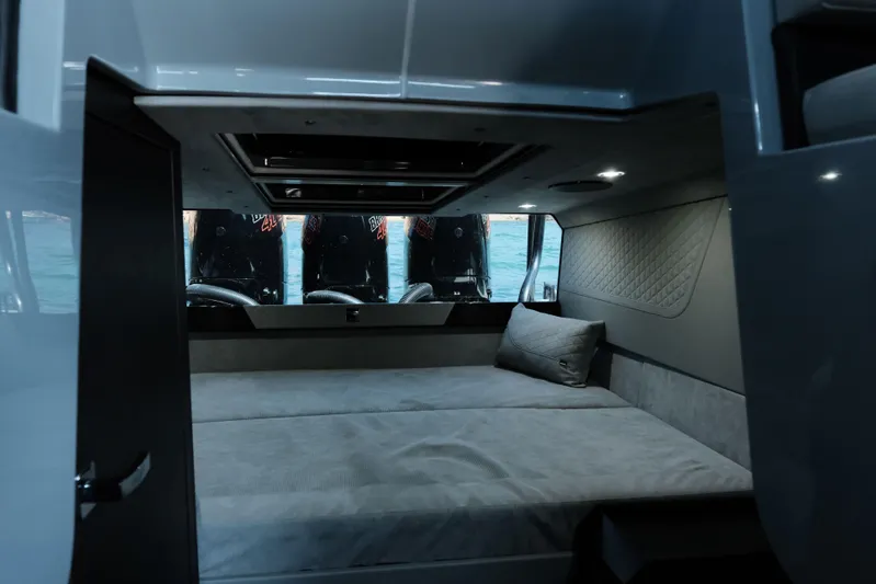 Ex Felgenhauer Yacht Photos Pics Luxurious interior cabin of 2023 BRABUS Shadow 1200 Cross Cabin boat.