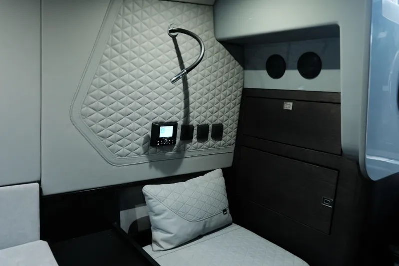 Ex Felgenhauer Yacht Photos Pics Luxurious interior of 2023 BRABUS Shadow 1200 Cross Cabin with quilted upholstery.