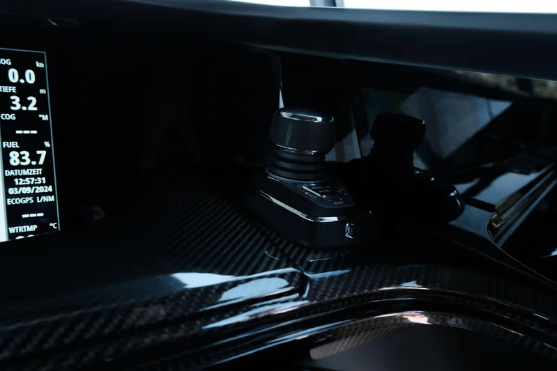 Ex Felgenhauer Yacht Photos Pics Control panel of 2023 BRABUS Shadow 1200 Cross Cabin with digital display and joystick.