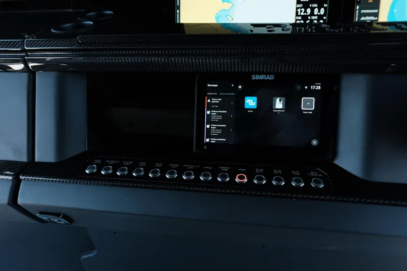 Ex Felgenhauer Yacht Photos Pics Control panel of 2023 BRABUS Shadow 1200 Cross Cabin with Simrad display.