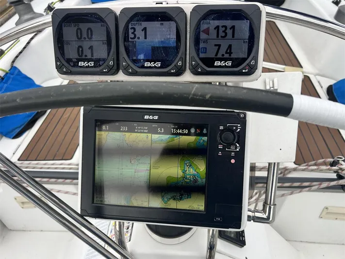 Nirvana Yacht Photos Pics Beneteau First 40.7 yacht cockpit with B&G navigation instruments, 2001 model.