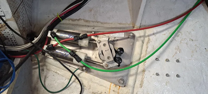 Ballena Blanca Yacht Photos Pics Electrical wiring and components inside a 1985 DeFever 44 Trawler boat.