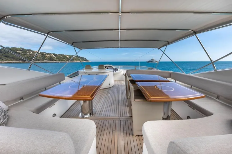 Sunseeker 90 Yacht Yacht Photos Pics Luxurious 2006 Sunseeker 90 Yacht deck with elegant seating and ocean view.